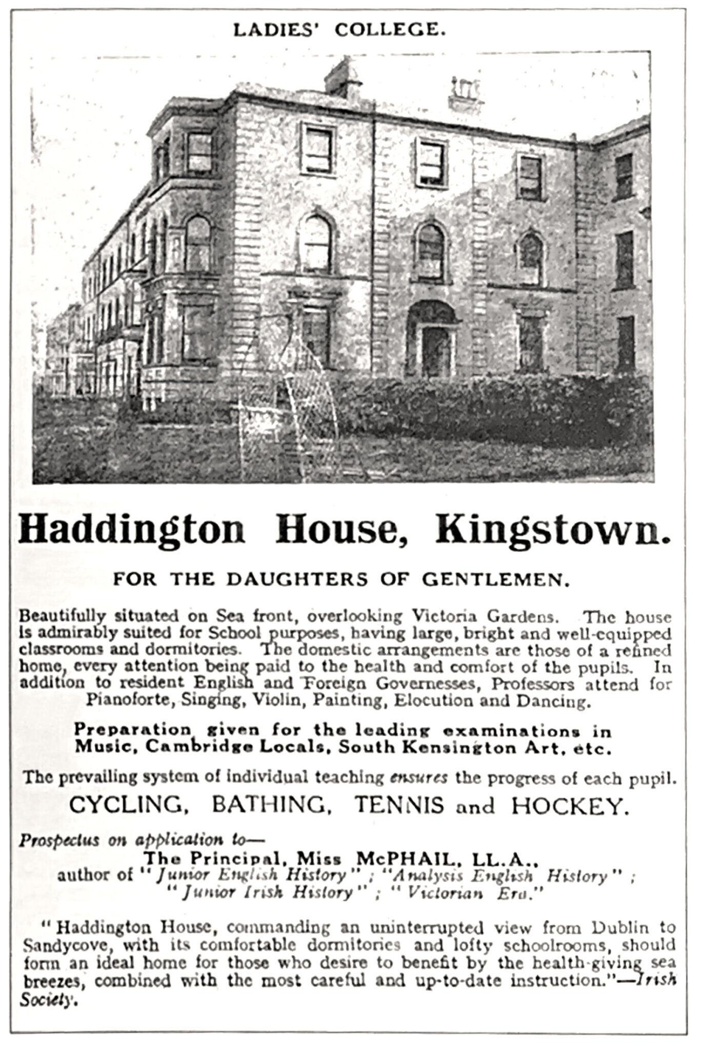 Historic newspaper clipping of Haddington House Hotel, Dún Laoghaire